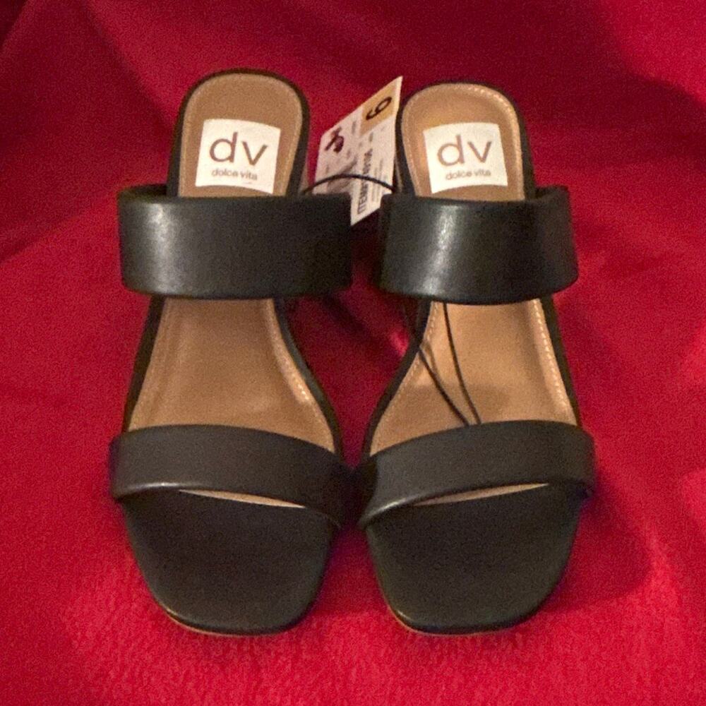 Dolce Vita Women's Black Strappy Slip On Block Heel Sandals US 6 EU 36 leather